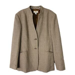 Vintage Talbots tan brown wool check button preppy office blazer jacket 14